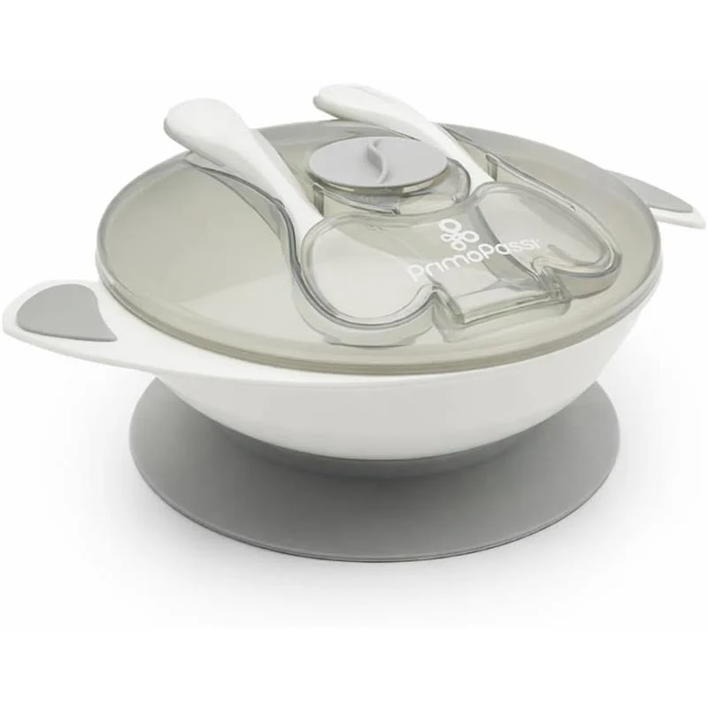 Primo Passi Baby Suction Bowl with Lid, Fork & Spoon Set, Grey