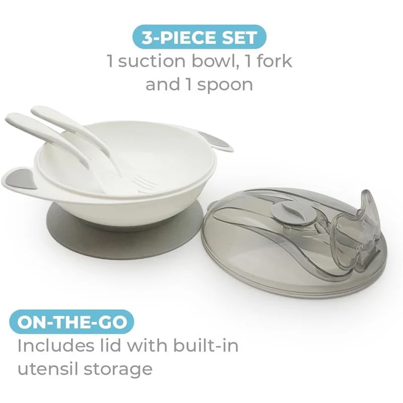 Primo Passi Baby Suction Bowl with Lid, Fork & Spoon Set, Grey - Image 3