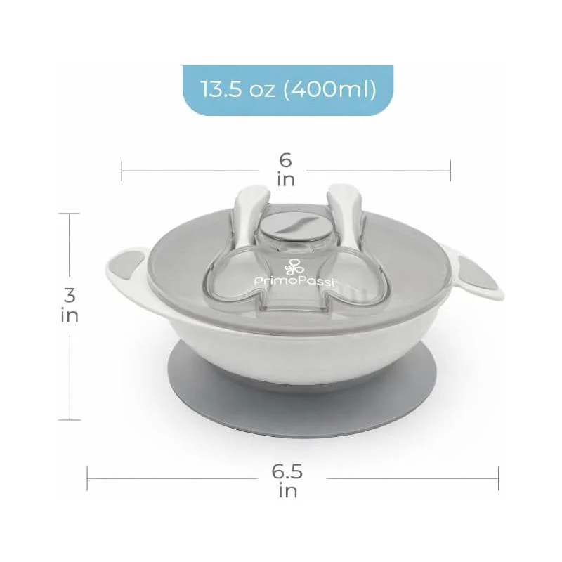 Primo Passi Baby Suction Bowl with Lid, Fork & Spoon Set, Grey - Image 4