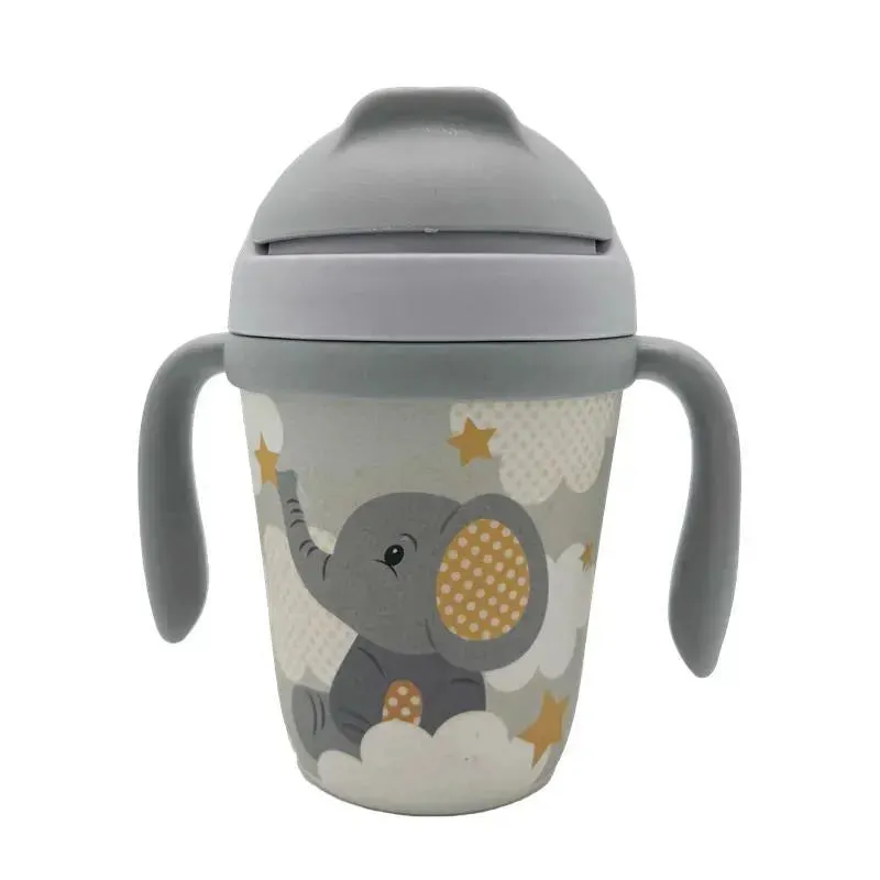 Primo Passi - Bamboo Fiber Kids Cup With Handle/Straw, Little Elephant - Image 6