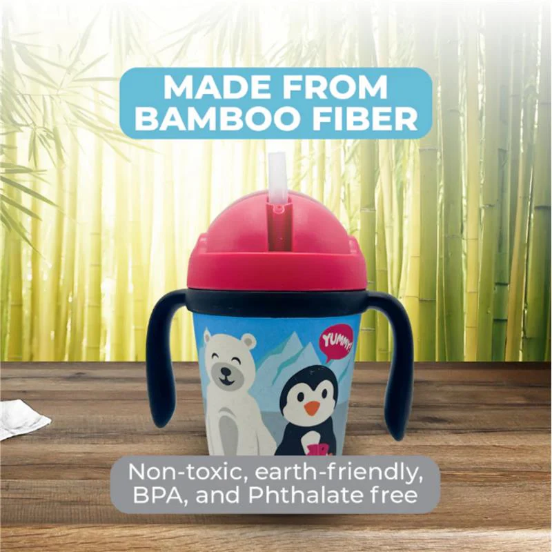 Primo Passi - Bamboo Fiber Kids Cup With Handle/Straw, Winter Friends (Penguin/Polar) - Image 5