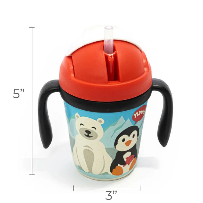 Primo Passi - Bamboo Fiber Kids Cup With Handle/Straw, Winter Friends (Penguin/Polar) - Image 8