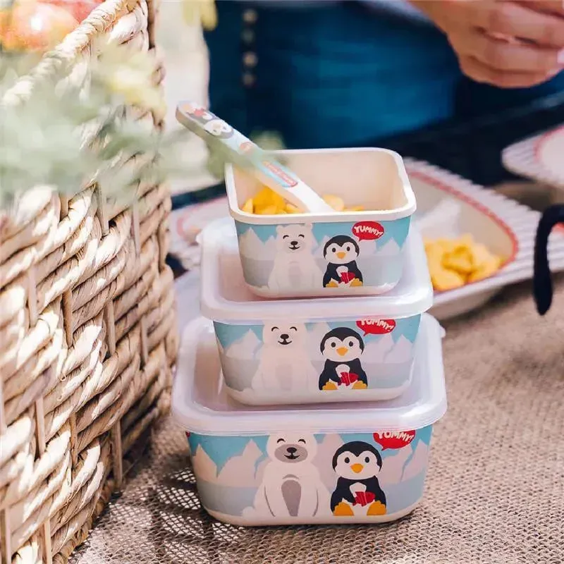 Primo Passi - 3Pk Bamboo Winter Friends Fiber Kids Food Containers, Penguin/Polar - Image 5