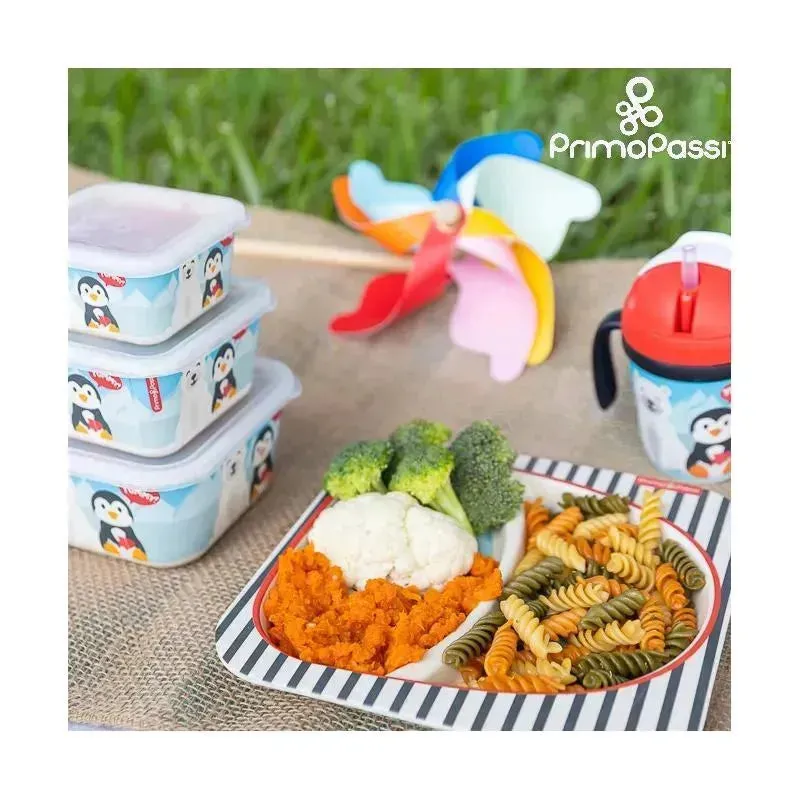 Primo Passi - Bamboo Fiber Kids Super Combo - Divided Square Plate, Square Bowl, Fork&Spoon, And 3 Food Container With Lids - Winter Friends - Image 2