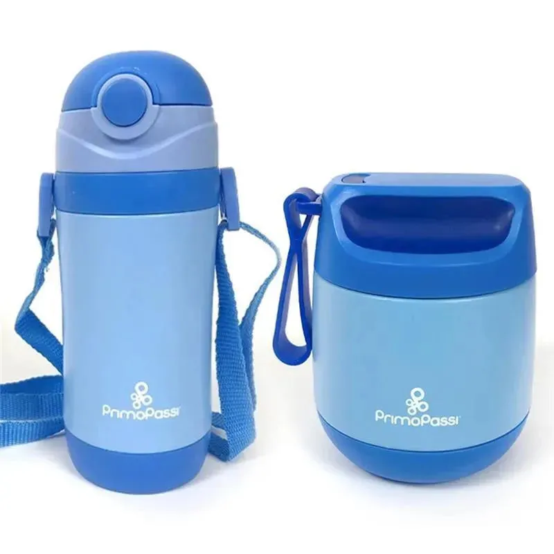 Primo Passi | Kids Insulated Food Jar & Insulated Straw Bottle For Kids Combo, Blue - Image 2