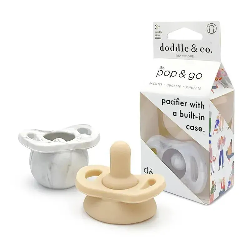Doddle & Co - Pop & Go Pacifiers, 2Pk, Marble Grey/Shore