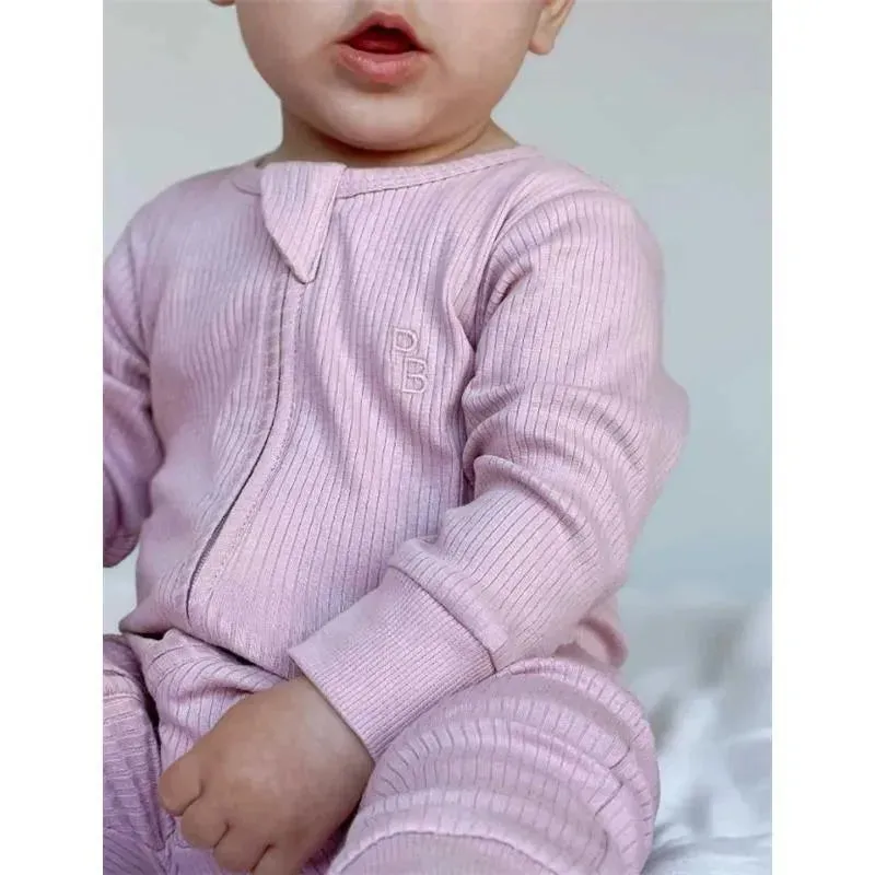 Pure Baby - Baby Girl Rib Zip Growsuit, Lavender - Image 2