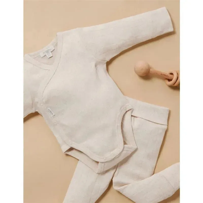 Pure Baby - Baby Neutral Pointelle Long Sleeve Wrap Bodysuit, Wheat Melange - Image 2