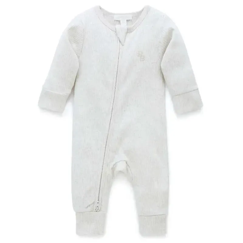 Pure Baby - Baby Neutral Rib Zip Growsuit, Wheat Melange