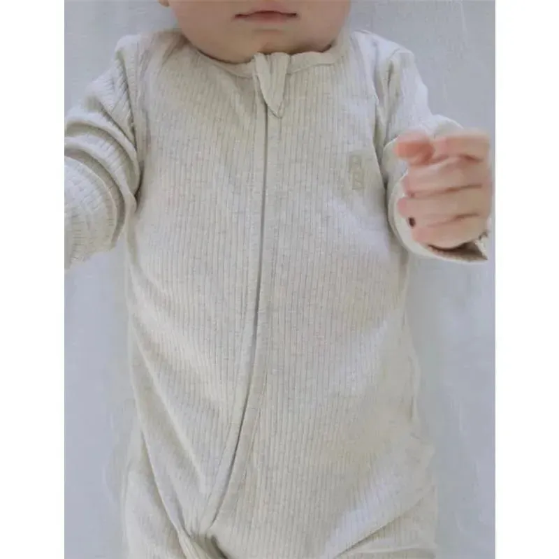 Pure Baby - Baby Neutral Rib Zip Growsuit, Wheat Melange - Image 2