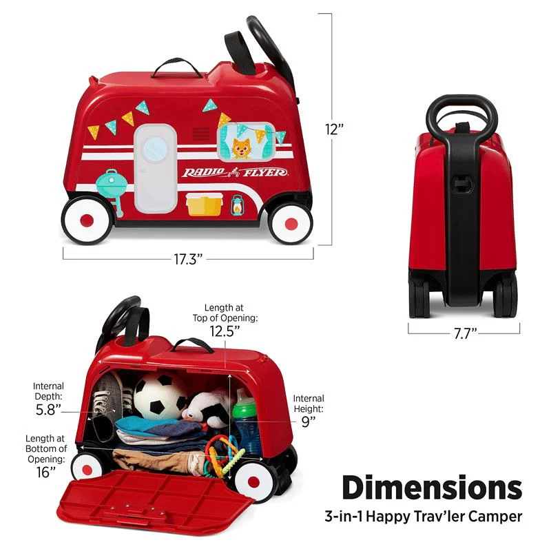 Radio Flyer - 3-in-1 Happy Traveler Camper, Ride on Toy, Toddler Carry-On Storage - Image 3