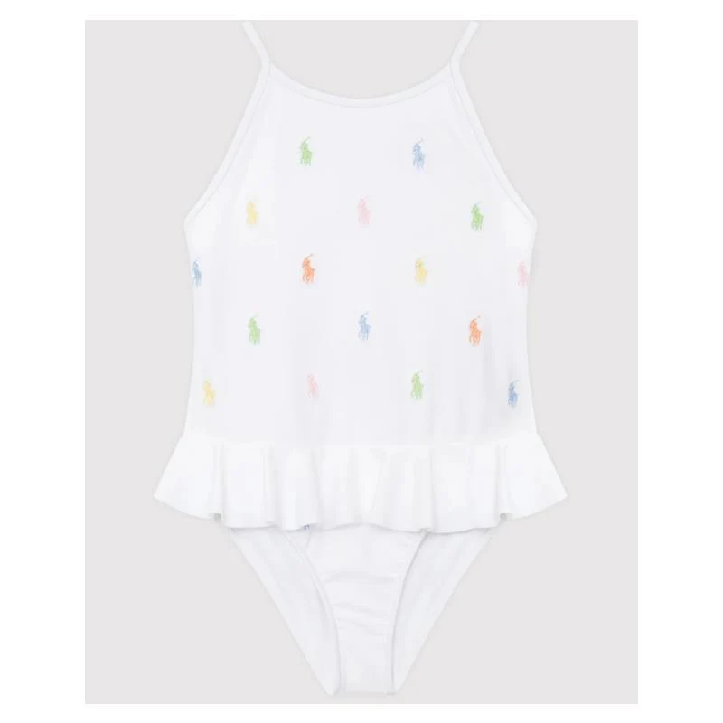 Ralph Lauren Baby - 1 Piece Allover Pony Schiffli Swimsuit 3/3T White
