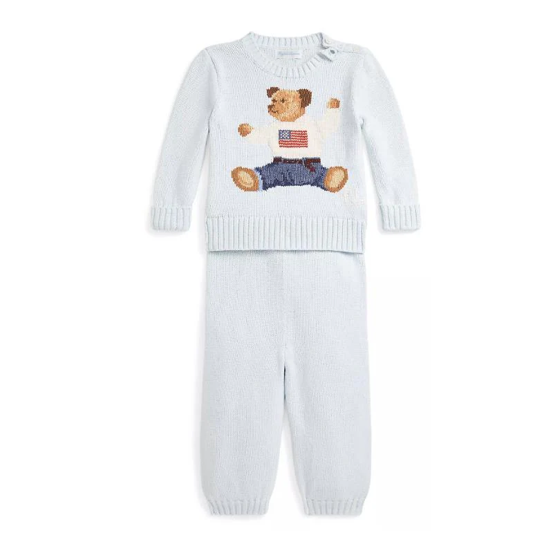 Ralph Lauren Baby - 2Pk Long Sleeve Cotton Novelty Flag Bear Sweater With Matching Pant