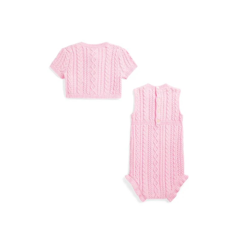 Ralph Lauren Baby - 2Pk Sleeveless Cotton Sweater Shortall With Matching Cardigan, Pink - Image 2