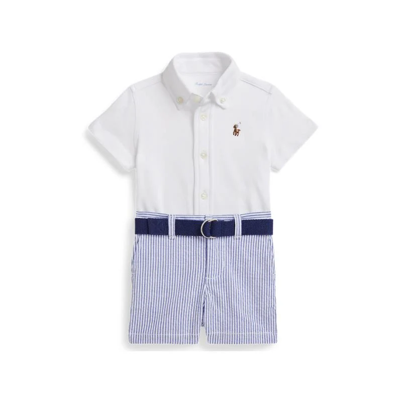 Ralph Lauren Baby - 3Pk Short-Sleeve Interlock Sport Shirt With Belt And Seersucker Short