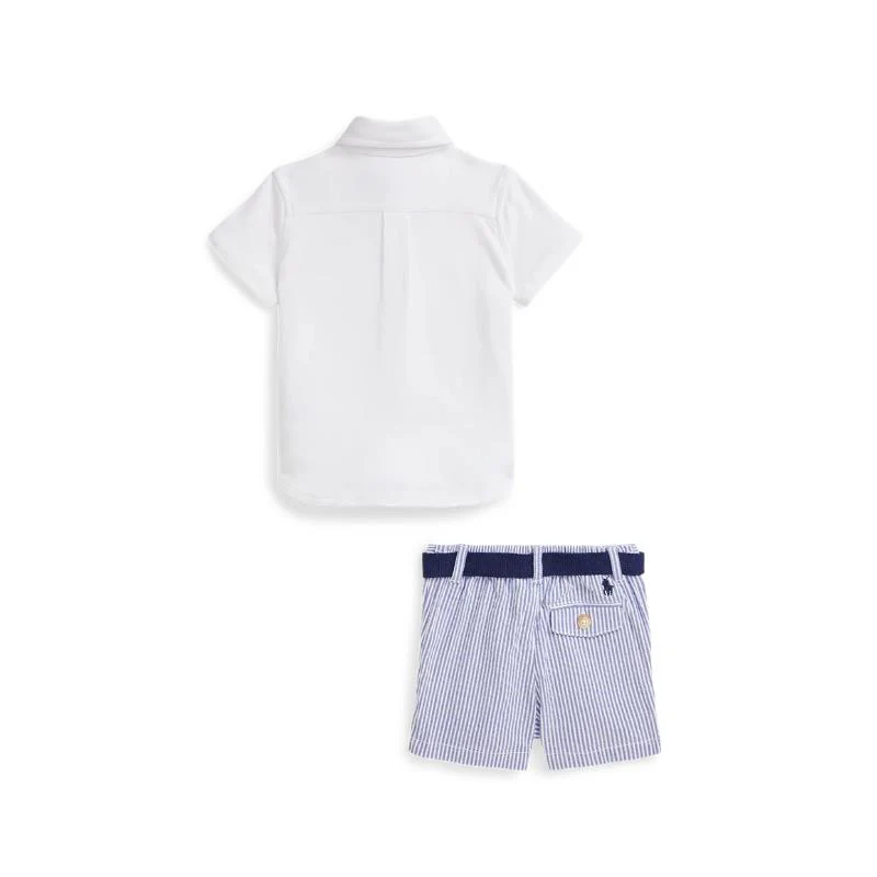 Ralph Lauren Baby - 3Pk Short-Sleeve Interlock Sport Shirt With Belt And Seersucker Short - Image 2