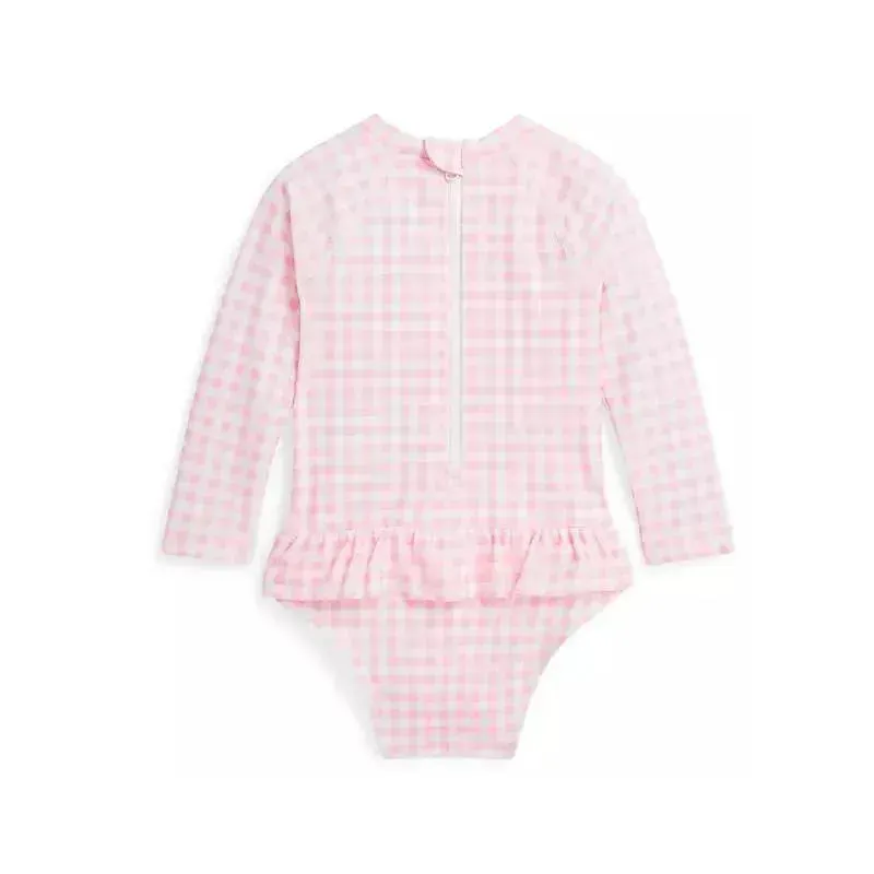 Ralph Lauren Baby - Baby Girls Gingham Ruffled One Piece Rash Guard Swimsuit - Image 2