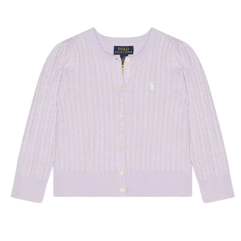Ralph Lauren Baby Cable-Knit Cotton Cardigan, Flower Purple
