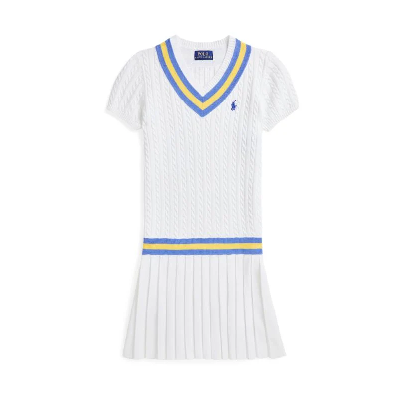 Ralph Lauren Baby - Girl Short-Sleeve Combed Cotton Mini Cable Knit Cricket Dress White/Blue