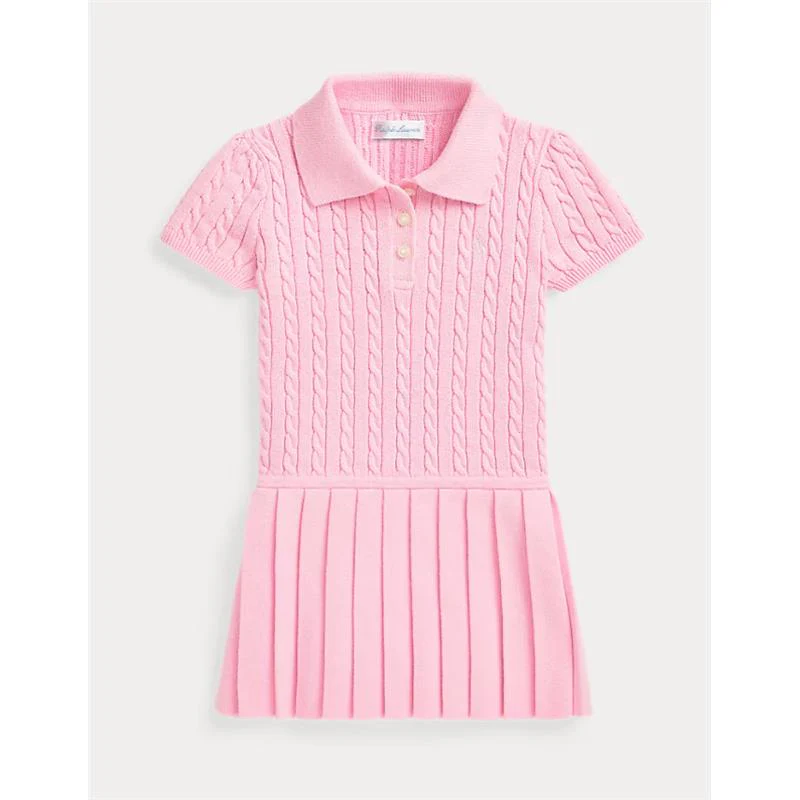Ralph Lauren Baby - Girl Short-Sleeve Cotton Mini Cable Knit Polo Dress W/ Pleated Skirt