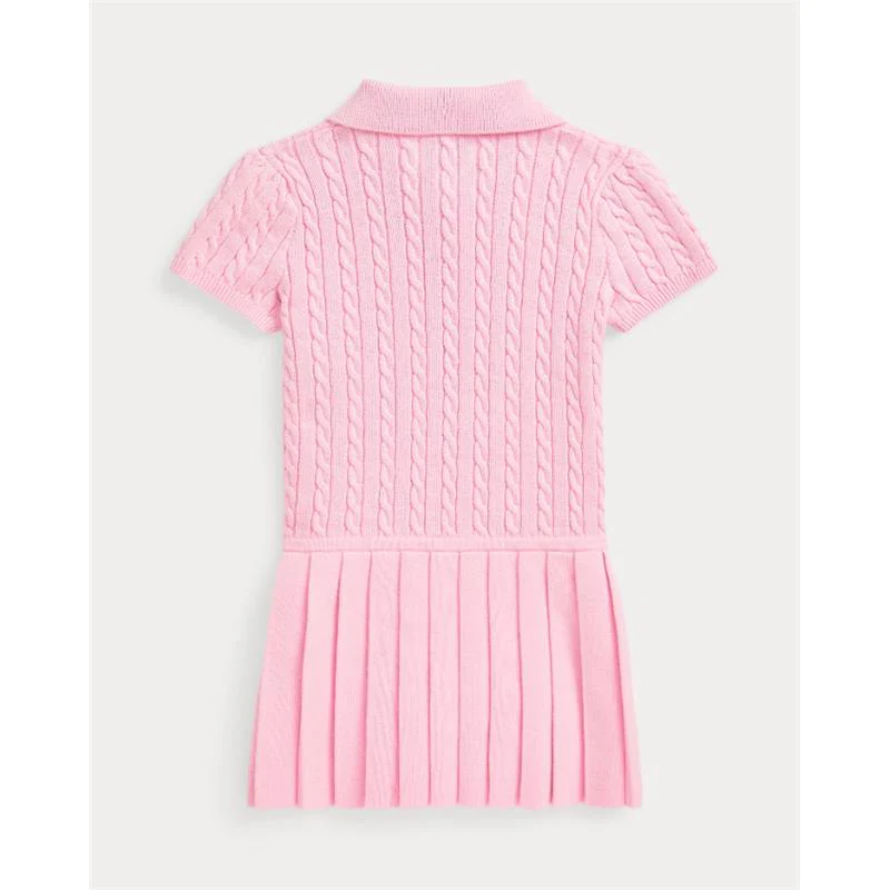 Ralph Lauren Baby - Girl Short-Sleeve Cotton Mini Cable Knit Polo Dress W/ Pleated Skirt - Image 2