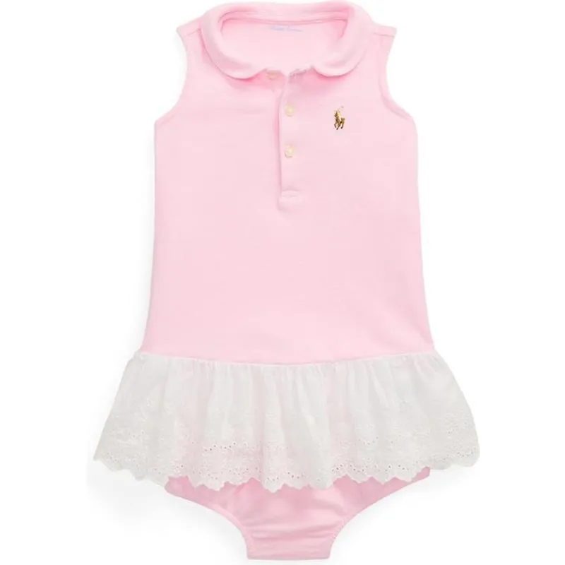 Ralph Lauren - Baby Girl Sleeveless Oxford Mesh Polo Dress With Embroidered Hem, Carmel Pink