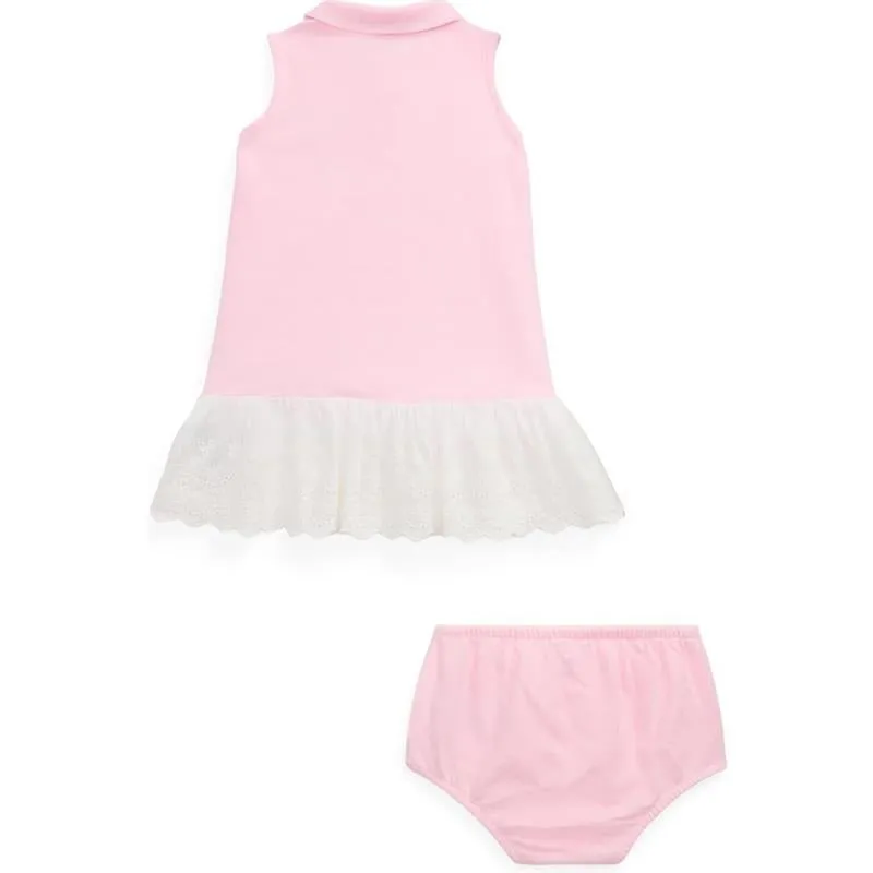 Ralph Lauren - Baby Girl Sleeveless Oxford Mesh Polo Dress With Embroidered Hem, Carmel Pink - Image 2