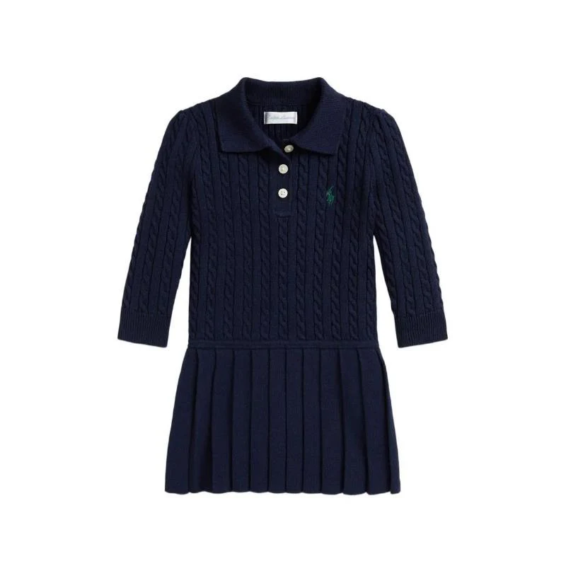 Ralph Lauren Baby - Long-Sleeve Combed Cotton Mini Cable Polo Dress, Navy