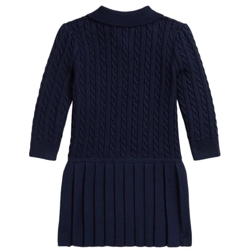 Ralph Lauren Baby - Long-Sleeve Combed Cotton Mini Cable Polo Dress, Navy - Image 2