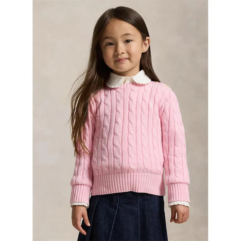 Ralph Lauren Baby Long Sleeve Cotton Cable, Hint Of Pink - Image 2