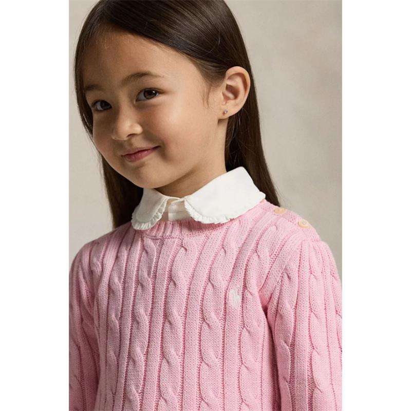 Ralph Lauren Baby Long Sleeve Cotton Cable, Hint Of Pink - Image 3