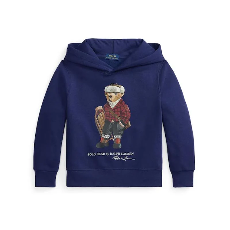 Ralph Lauren Baby - Long-Sleeve Cotton Fleece Novelty Bear Graphic Hoodie Navy