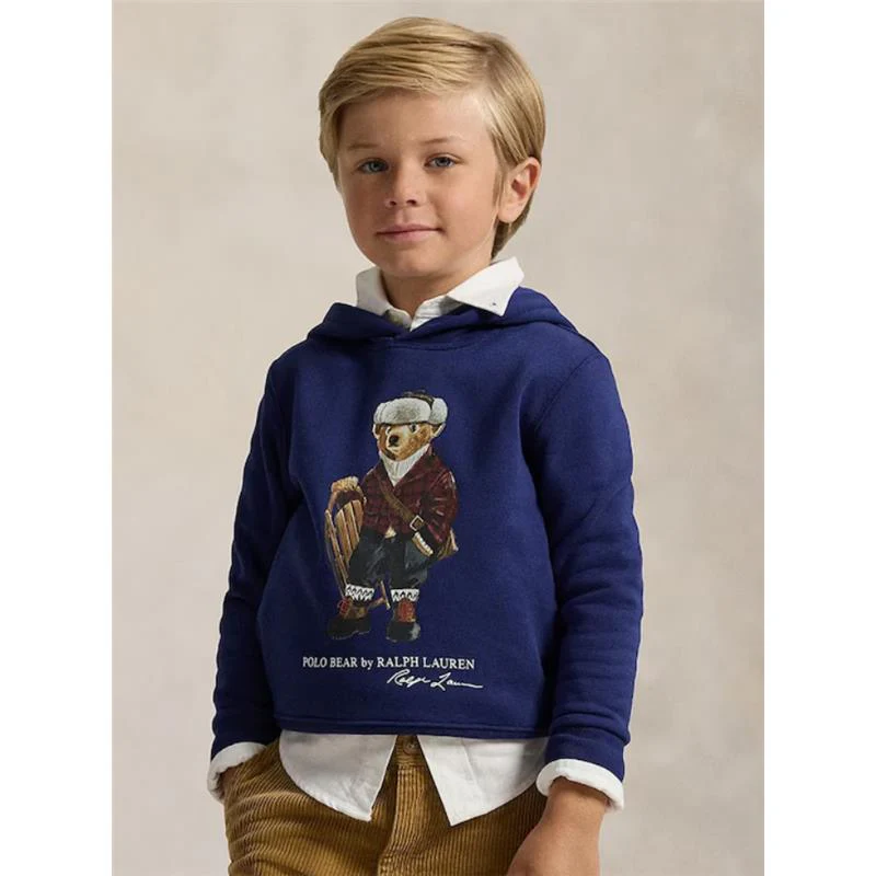 Ralph Lauren Baby - Long-Sleeve Cotton Fleece Novelty Bear Graphic Hoodie Navy - Image 2