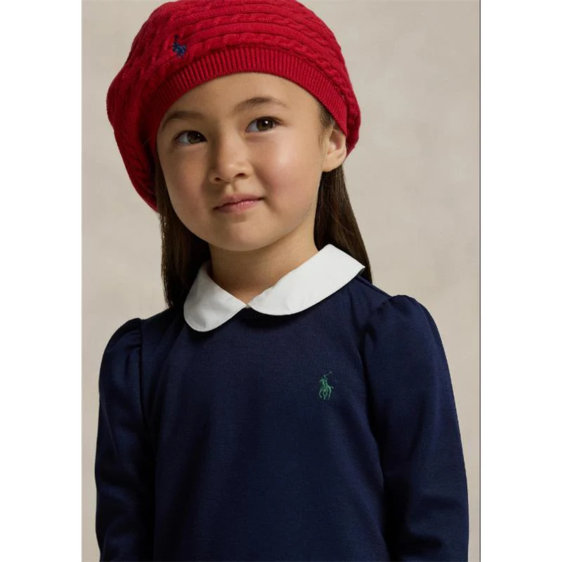 Ralph Lauren Baby - Long-Sleeve Cotton Ponte Roma Knit-To-Woven Collared Shirt Dress - Image 2
