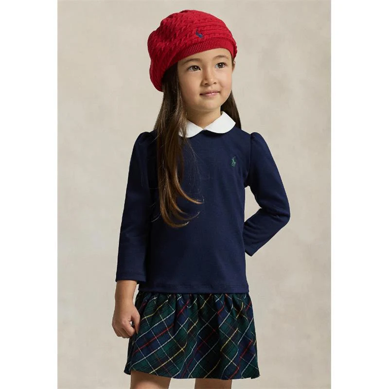Ralph Lauren Baby - Long-Sleeve Cotton Ponte Roma Knit-To-Woven Collared Shirt Dress - Image 3