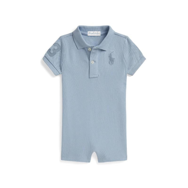 Ralph Lauren Baby Short-Sleeve Basic Mesh Big Pony Polo Shortall, Estate Blue