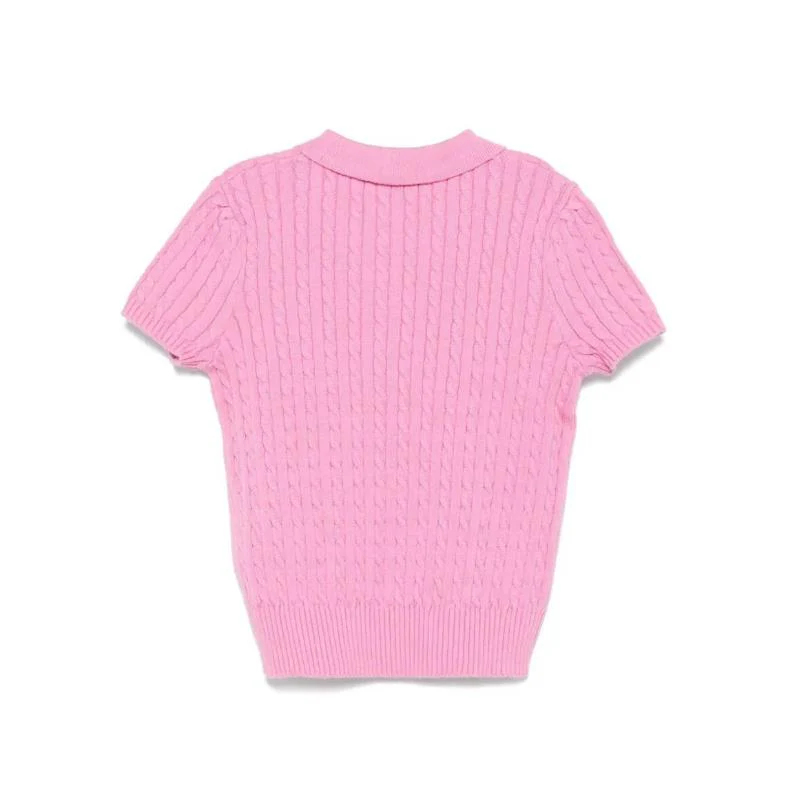 Ralph Lauren Baby - Short-Sleeve Combed Cotton Mini Cable Knit Polo, Pink/Green - Image 2