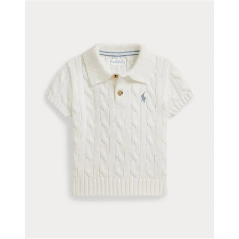 Ralph Lauren Baby Short-Sleeve Cotton Cable-Knit Polo, Deckwash White