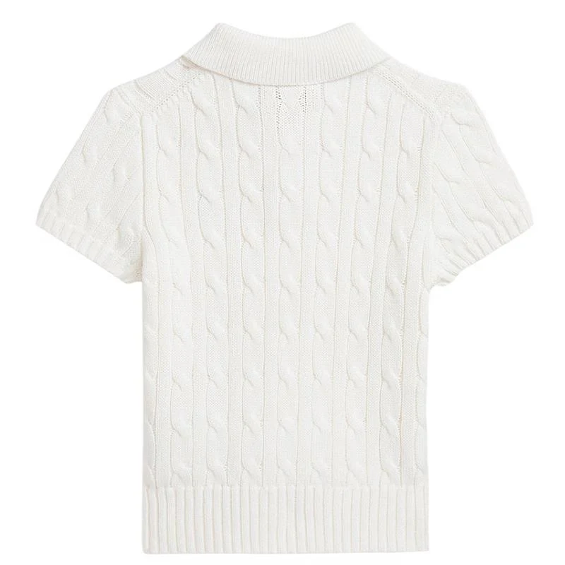 Ralph Lauren Baby Short-Sleeve Cotton Cable-Knit Polo, Deckwash White - Image 2