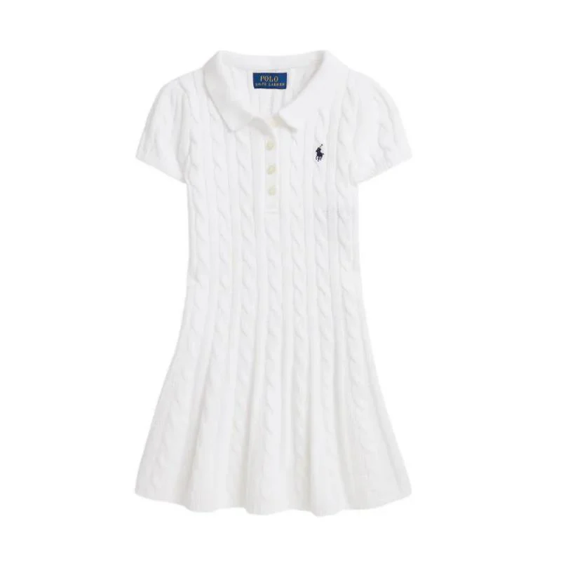 Ralph Lauren Baby Short-Sleeve Cotton Cable-Knit Polo Dreshort Sleeve Optic White