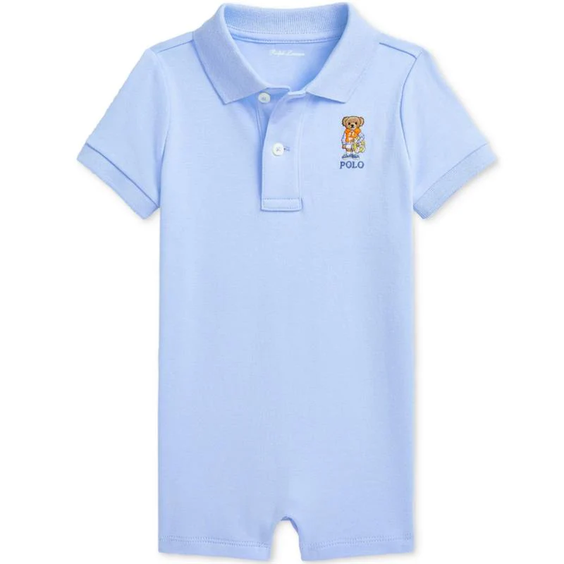 Ralph Lauren Baby - Short-Sleeve Cotton Interlock Novelty Bear Graphic Shortall, Office Blue