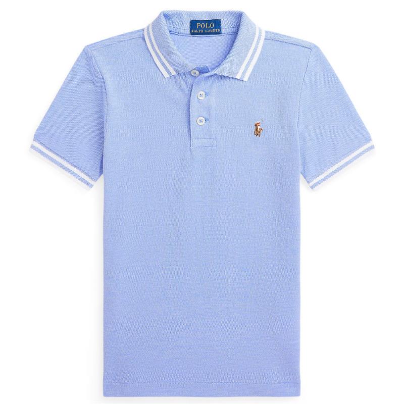 Ralph Lauren Baby Short-Sleeve Cotton Oxford Mesh Polo, Solid Harbor Island Blue/White