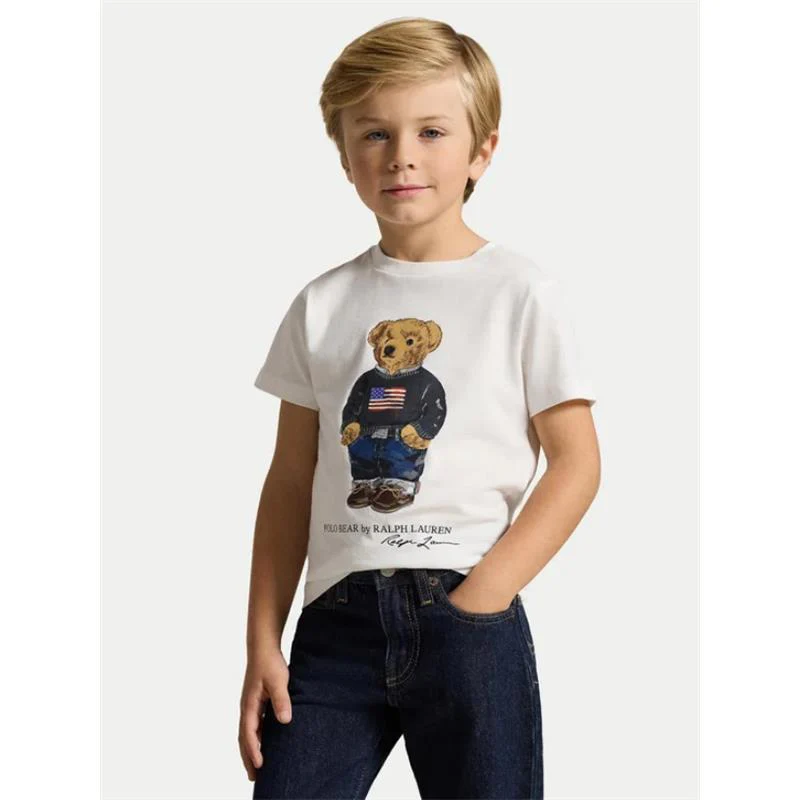 Ralph Lauren Baby Short-Sleeve Jersey Knit Novelty Bear T-Shirt, White - Image 2
