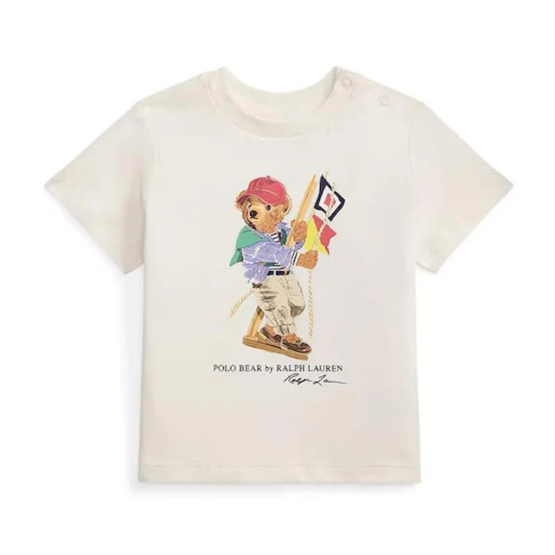 Ralph Lauren Baby Short-Sleeve Jersey Knit Novelty Sailing Bear Crew Neck Graphic T-Shirt, Deckwash White