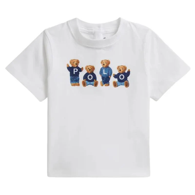 Ralph Lauren Baby Short-Sleeve Jersey Knit Polo Bear Graphic T-Shirt, White