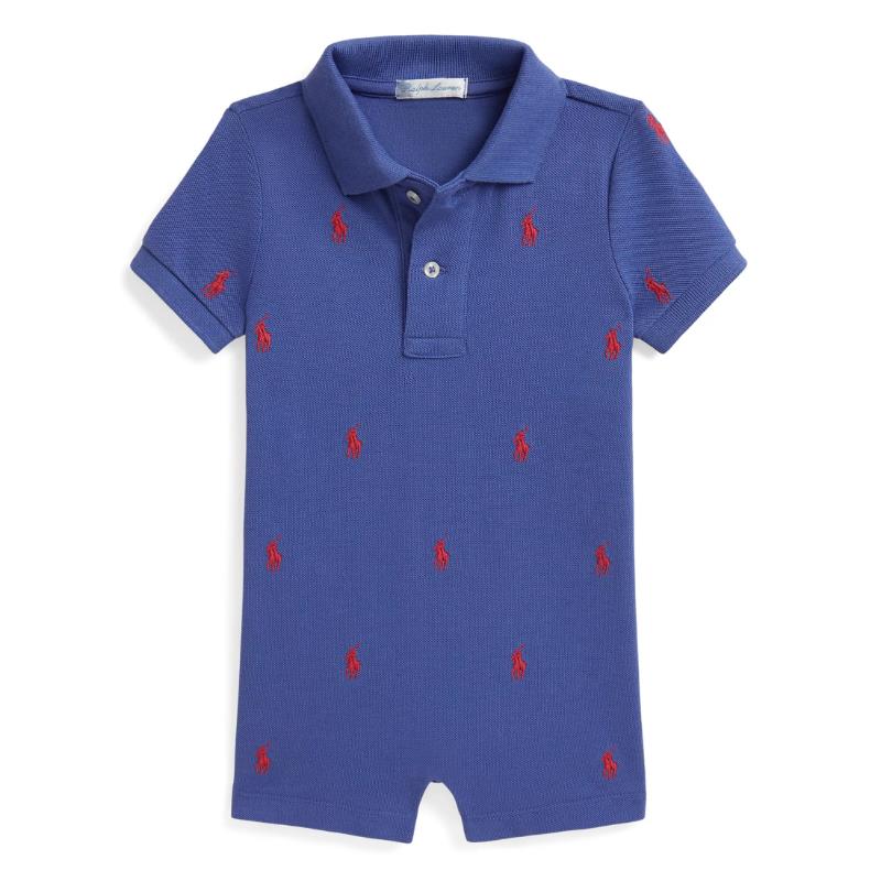 Ralph Lauren Baby Short-Sleeve Mesh Shortall All Over Pony, Liberty