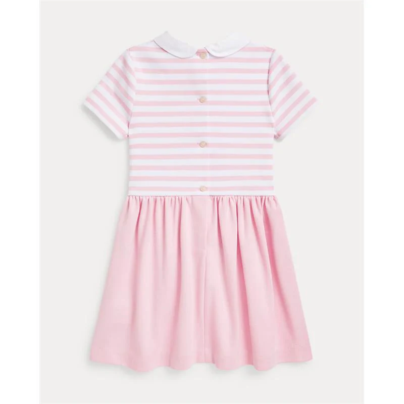 Ralph Lauren Baby - Short-Sleeve Ponte Roma Peter Pan Collar Striped Shirt Dress, Pink/White - Image 4