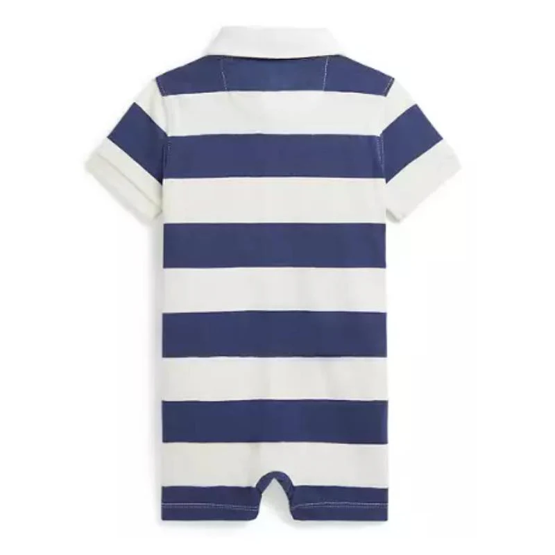 Ralph Lauren Baby Short-Sleeve Rugby Jersey Knit Polo Shortall Stripe, Light Navy/Deckwash White - Image 2