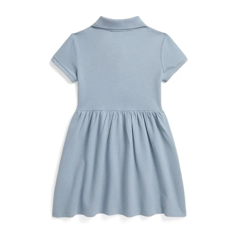 Ralph Lauren Baby Short-Sleeve Stretch Mesh Ruffle Polo Dreshort Sleeve, Estate Blue - Image 2
