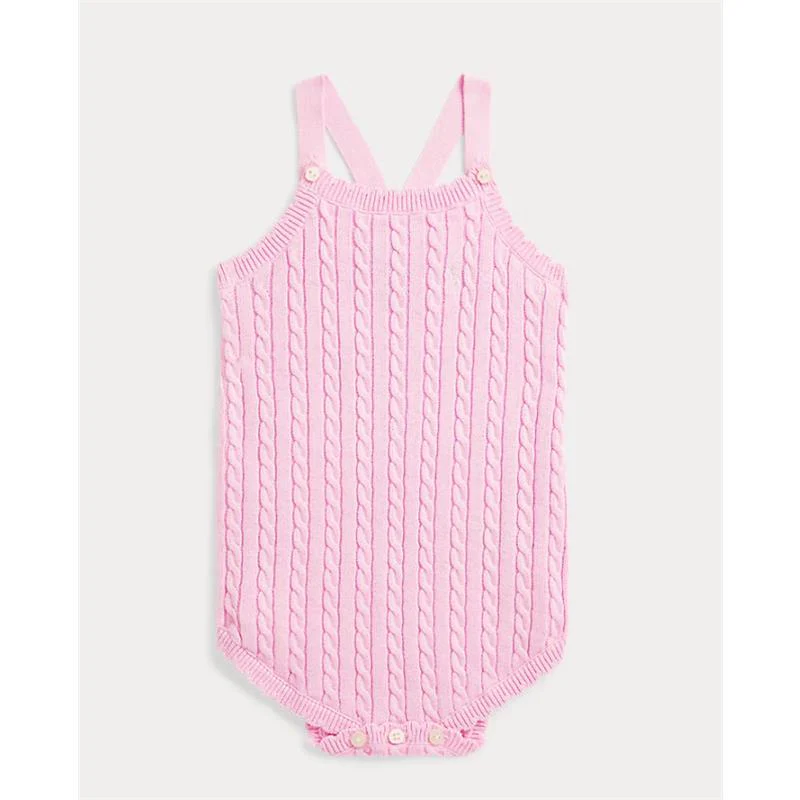 Ralph Lauren Baby - Sleeveless Combed Cotton Mini Cable Knit Bubble Bodysuit, Bath Pink